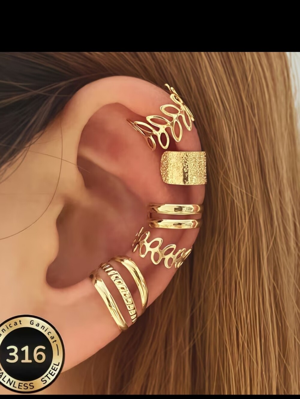 Gold Ear Cuff Set - Stainless Steel Women’s Cartilage & Helix Cuffs